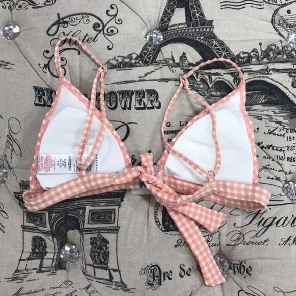 NWOT TOPSHOP Gingham Ring Triangle Bikini Top - Picture 6 of 7